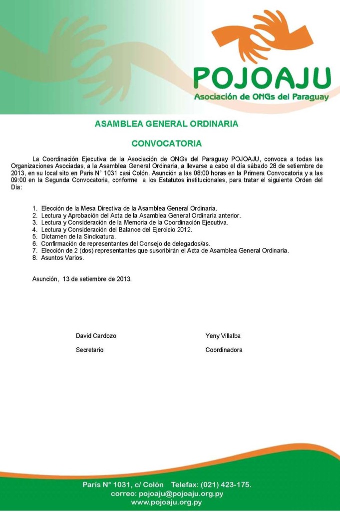 convocatoria Asamblea Gral. ordinaria 2013 periodo 2012